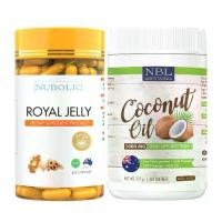ราคา [แพคคู่ 365 แคปซูล] NUBOLIC Royal Jelly + NBL Coconut Oil 1000 mg(365 แคปซูล) (1729451442728044855)