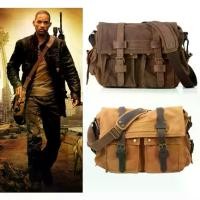ราคา I AM LEGEND Will Smith ทหารผ้าใบ + หนังผู้ชาย Messenger กระเป๋าผ้าใบกระเป๋าสะพายชายกระเป๋าสะพายข้างชายสลิงกระเป๋าลําลอง Vintage M318 (1734669082940703983)