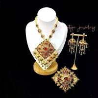 ราคา ♥สร้อยคอชุดเครื่องประดับ Vintage Jewelry สีทองสร้อยคอลงยา ต่างหูคลิป✳ (1734877143806871062)