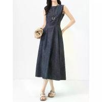 ราคา Denim blue sleeveless denim dress for women, new summer style, waist-cinching, slimming, elegant, vintage long tank dress (1735032115910706741)