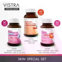 ราคา [Skin Special Set] VISTRA ACEROLA CHERRY 1000MG (45 เม็ด) + VISTRA GLUTA COMLPEX 1000 PLUS RED ORANGE EXTRACT (30 เม็ด) + VISTRA MARINE COLLAGEN TRIPEPTIDE 1300 & CO-Q10 (30 เม็ด) (1729474012728953556