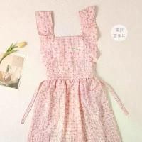 ราคา Korean-style summer breathable thin apron for girls, sweet princess plaid bubble cotton fabric, new home kitchen suspender apron (1734456036401514095)