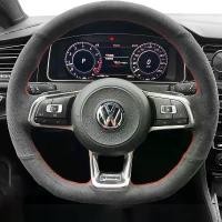 ราคา DIY มือเย็บหนังนิ่มสีดำพวงมาลัยรถสำหรับ Volkswagen VW Golf 7 GTI Golf R MK7 VW polo GTI Scirocco 2015 2016 (1734860541958653424)