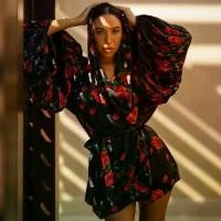 ราคา 2026 Spring/Summer New Russian Women's Fashion Digital Print Puff Sleeve Tie Loose Casual Dress (1734826907588462587)
