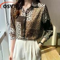 ราคา Long Sleeve Leopard Shirts for Women Button-up Blouses Animal Print Chic Tops Female Fashion (1735308995510568397)