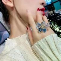 ราคา Korean and Japanese crystal flower ring, vintage exaggerated adjustable large size ring, light luxury personalized women's open ring-1003 (1735426979597682106)