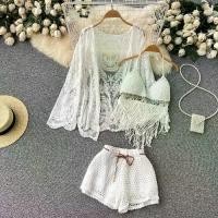ราคา ชุดวันหยุดชายหาด เสื้อคลุมลูกไม้ ชุดคลุมชายหาด ป้องกันแสงแดด ชุดว่ายน้ำ บิกินี่ ชุดเสื้อกล้ามถักพร้อมพู่ ผ้า ลื่น ใส่ สบาย (1734911648664422101)