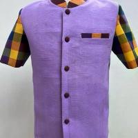 ราคา เสื้อเชิ้ตผู้ชาย สีม่วงคอจีนลายผ้าขาวม้าแขนสั้น (1731596367512046519)