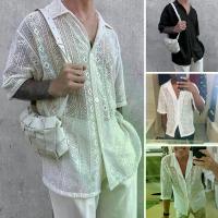 ราคา เสื้อเชิ้ตผู้ชาย ลูกไม้ ตาข่าย ซีทรู คอปก แขนสั้น กระดุมแถวเดียว สีทึบ เสื้อฤดูร้อน (1731238274512815338)