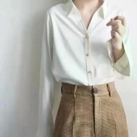 ราคา เสื้อเชิ้ตผู้หญิงหรูหราฤดูใบไม้ผลิใหม่, กระดุมโลหะ, คอวี, แขนยาว, เสื้อสีขาว, เสื้อทำงานผู้หญิง, แฟชั่นผู้หญิง (1735528904368228004)