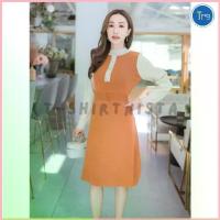 ราคา เดรส ชุดเดรสผู้หญิง ผ้าไหมพรม คอกลม แขนยาว ทูโทน T-Shirtnista ขาย (1735494780430550219)