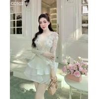 ราคา ชุดเดรส ซีทรู แต่งดอก สีขาว-ครีม Size L XXL (1735364407516759207)