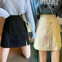 ราคา พร้อมส่ง กระโปรงลูกฟูก (มีซับใน) ทรงเอ ดีเทลผ่าหน้า ผ้าระบายอากาศดี มีสองสี ครีม ดำ (1735171757329908802)