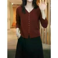 ราคา cardigan oversize cardigan ไหมพรม sweater ไหมพรม เสื้อคลุมถักผ้าขนแกะคอวีสีพื้นสำหรับคนตัวเล็ก (1734989470341170401)
