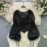 ราคา TI0986 เรโทร ตาข่าย เสื้อชีฟองลูกไม้ระบาย ลูกไม้ เสื้อแขนยาวพอง เสื้อชีฟอง งานปะติด คอวี เสื้อเชิ้ตผูกเชือก ทุกวัน (1735448420349675034)