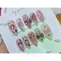 ราคา COD เล็บปลอมสำเร็จรูป สีเจลแท้100% ชมพูสดใสติดเพชรหัวใจ เล็บปลอมน่ารัก เล็บเจล เล็บปลอม เล็บปลอมสวยทรงแหลมยาว (1733969343962711525)
