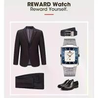 ราคา Fashion Watches for Men, Square Blue Stainless Steel Quartz Wristwatch นาฬิกา แบรนด์ ไทย bolun แท้ (1735082686393190328)