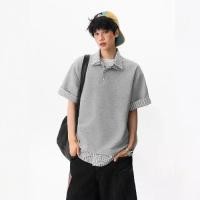 ราคา American-style striped faux two-piece Polo shirt, short-sleeved, unisex, summer trendy brand, heavy-duty, loose-fitting, versatile, couple's half-sleeve T-shirt เสื้อ แตะ ถูก ดี jujutsu kaisen (173471