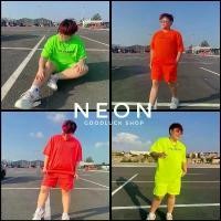 ราคา เสื้อยืดโอเวอร์ไซต์ oversizeสีนีออนสะท้อนแสงneonคอกลมพร้อมกางเกงขาสั้น แนะนำ (1732745459213567343)