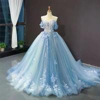 ราคา ชุดราตรีสำหรับผู้หญิง แบบเกาะอก กระโปรงยาวพอง เหมาะสำหรับพนักงานต้อนรับ การสอบศิลปะ เจ้าสาว งานแต่งงาน สง่างามและหรูหรา ชุดผ้าทูลสีน้ำเงิน • ชุดแต่งงานลูกไม้ • ชุดแต่งงานทรงเมอร์ (1735155305155692131)
