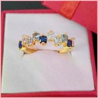 ราคา แหวนทองประดับพลอยไพลินแท้สลับพลอยบลูโทพาสและไวท์โทพาสทรงPrincess cut สวัสดิการสด (1735422182528616430)