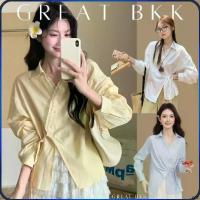 ราคา ⊿✨ เสื้อเชิ้ต แขนยาว สายลักชู กระดุมไขว้หน้า ผูกโบว์ข้าง ผ้านุ่มพริ้ว เรียบหรู great bkk♘COD TH (1735441255738475601)