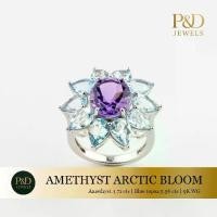 ราคา แหวนพลอยแท้ Amethyst 4.71cts ล้อมพลอย Blue topaz 5.56cts (1734126004141524689)