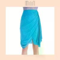 ราคา [MILIN] Front draped slit detail asymmetric ruched high waisted skirt / Pistil Skirt (1735520150064825770)