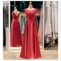 ราคา ชุดราตรียาวแขนล้ำ ชุดไปงานแต่งงานกลางคืน ชุดราตรีคนอ้วนพร้อมส่ง PF148-RED แดง (1734578859820746138)