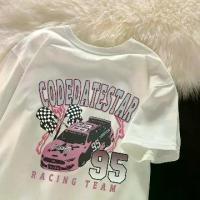 ราคา เสื้อยืดแขนสั้นสีขาว ลายแข่งสีชมพู tema รถแข่ง ทีม CODEDATESTAR (1735061317705696290)