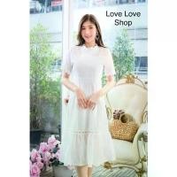 ราคา พร้อมส่ง!!!! LOVE BRAND ชุดเดรสขาว ลูกไม้ฉลุ ลูกไม้ฉลุเข้ารูป แขนแต่งลูกไม้มี3ไซส์ (1735480176107750705)
