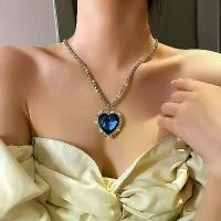 ราคา คริสตัลหัวใจจี้สร้อยคอผู้หญิงสร้อยคอ Rhinestone TITANIC Heart Of Ocean Blue Heart Love Forever เครื่องประดับ (1734870575666791755)