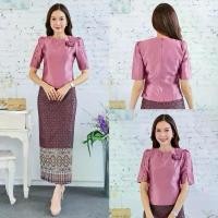 ราคา Silk dress with slit sleeves, four-strand silk pressed with adhesive fabric (top + skirt) Women's clothing, ready-made women's dresses, Thai dresses, event dresses, women's dresses. (17355096469915913