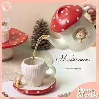 ราคา 【พร้อมส่ง】กาน้ำชาและแก้วกาแฟเซรามิค แต่งลายเห็ดสีแดง ️Mushroom forest (1734093784425400115)