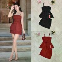 ราคา [Widelia @ Real] Set เสื้อสายเดี่ยว+กระโปรงสั้น เสื้อเย็บโบว์ แต่งกระดุม สายเดี่ยวปรับระดับได้ (1734035169548929014)
