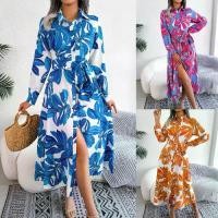 ราคา Real Shot Spring Summer European and American Floral Collar Tie Shirt Dress Long Dress (1734285918521623713)