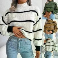 ราคา Real Shot 2025 Autumn Winter European American Casual Striped Lantern Sleeve Half Turtleneck Knitted Sweater (1734286216100021409)