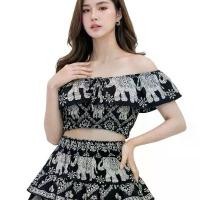 ราคา INTERชุดเสื้อปาดไหล่เจ้าหญิง + กระโปรงสั้น ลายสวย น่ารัก ส่งจากเชียงใหม่ (1732033342573479951)