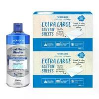 ราคา Watsons วัตสัน ดูอัล เฟส ไมเซลล่าร์ คลีนซิ่ง วอเตอร์ 390 มล.+วัตสัน สำลีชนิดแผ่นใหญ่พิเศษ 100 (1733556773748442252)