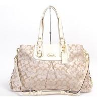 ราคา COACH แท้ 100 สวยมากค่ะ ช่องเยอะ COACH ashley silk satin in signature with leather trim 15510 Ivory (1554860813)