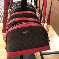 ราคา พร้อมส่ง แท้ 100 New Coach โดมรุ่นใหม่ DOME CROSSBODY IN SIGNATURE CANVAS COACH F76674 IM BROWN TRUE RED (1692204869)