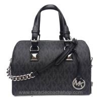 ราคา Michael Kors แท้ ทรงหมอน ยอดนิยม Michael Kors Medium MK Signature Black Grayson Chain Shoulder Bag Satchel Black 35F7SGYS2B (1508068147)