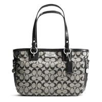 ราคา Coach แท้ ผ้าลาย Signature C Coach GALLERY SIGNATURE ZIP TOP TOTE HANDBAG BLACK AND GRAY (1699348200)