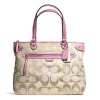 ราคา Coach แท้ ผ้าลาย Signatureใบใหญ่ สีสวยหวาน Coach Daisy Outline Signature Metallic Emma Tote รุ่น 23938 Pink (268044)