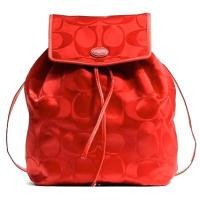 ราคา Coach แท้ เป้ผ้าร่ม เบา สวยคุ้ม Coach Signature Nylon Packable Backpack รุ่น 77350 Vermillion (245350)