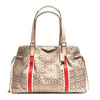 ราคา Coach แท้ Coach Signature Stripe Drawstring Carryall Handbag Purse รุ่น 26130 Hot Orange (12378057)