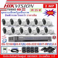 ราคา Hikvision 2MP กล้องวงจรปิด รุ่น DS 2CE16D0T IRF C 3 6mm 12 DVR รุ่น DS 7216HQHI K1 S 1 อุปกรณ์ชุดครบเซ็ท แถมฟรีสาย LAN 5 M 1 เส้น (1370270810)