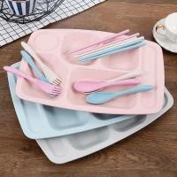 ราคา ถาดใส่อาหาร 6 หลุม ชุดช้อนส้อมและตะเกียบ ถาดอาหาร ผลิตจากฟางข้าวสาลี (1301364129)