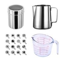 ราคา กระปุกโรยผงโกโก้ แผ่นรองโรยโกโก้ สำหรับแต่งฟองนมคาปูชิโน่ 16 แบบ เหยือกตีฟองนม 20 ออนซ์ ถ้วยตวงแก้ว 500 มล (4193473)