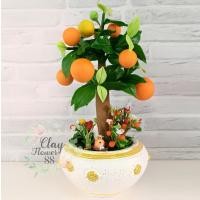 ราคา Clay Flower ต้นส้ม ผลไม้มงคล นำโชค งานดินปั้น จากดินไทย จัดกระถาง สูง 16 นิ้ว ราคาต่อกระถาง (1237294478)